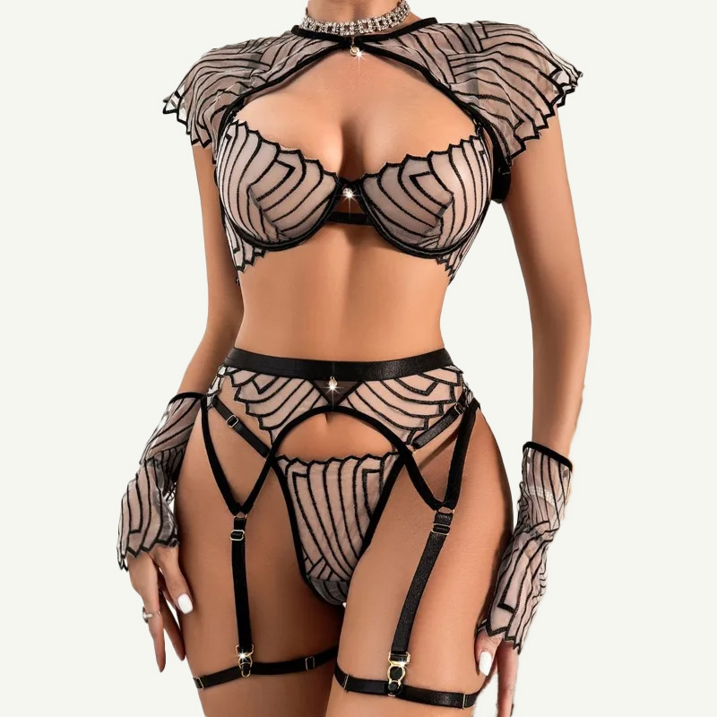 Garter Belt Set - Женский черный комплект нижнего белья с